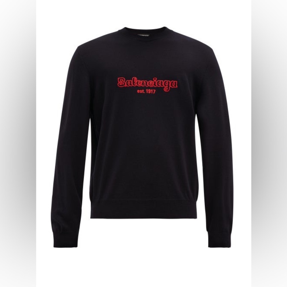 Balenciaga blue Crewneck Sweater with Red Logo